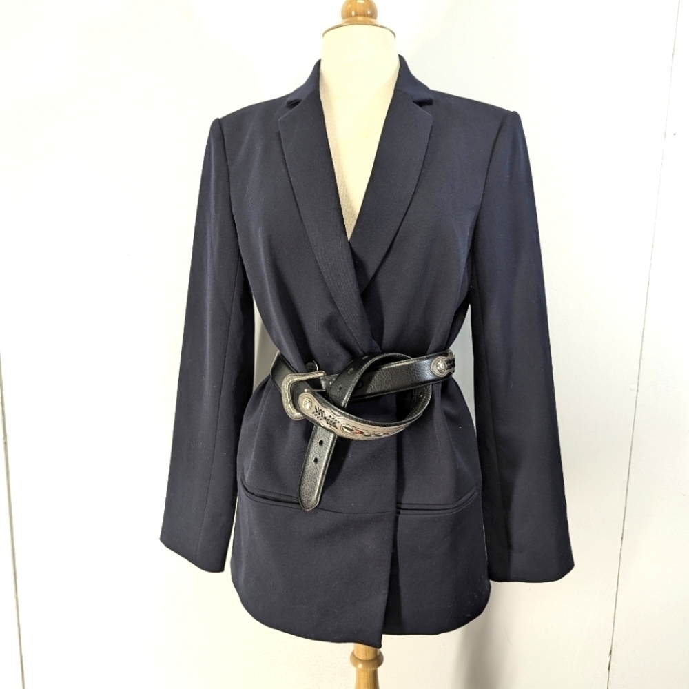 Anthropologie Six Crisp Days Navy Blazer Long line Oversized Double Breasted S